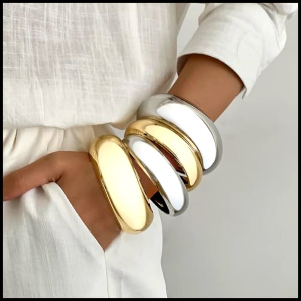 Chunky Stackable Bangle Bracelets Minimalist Wide… - image 2